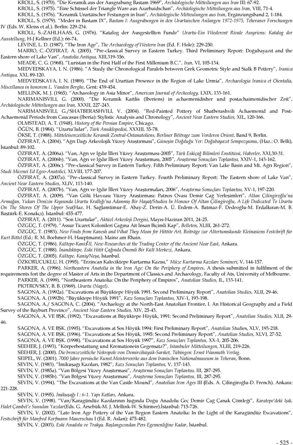 Keramik Urartäischer Festungen in Iran, Archäologische Mitteulungen aus Iran, Ergänzungsband 2, 1-184. KROLL, S. (1979).