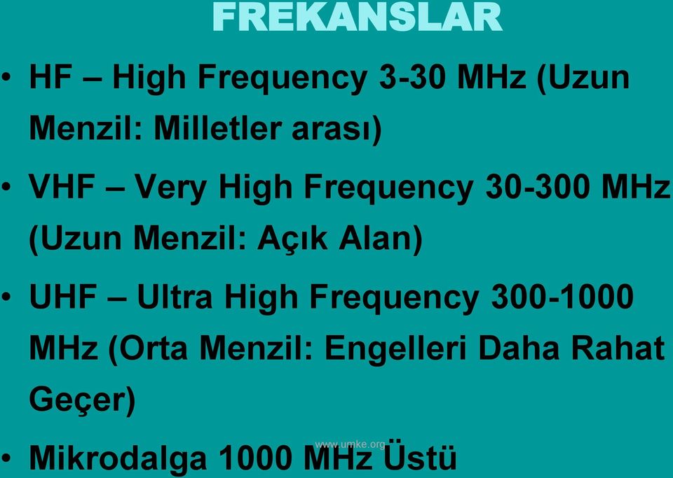 30-300 MHz (Uzun Menzil: Açık Alan) UHF Ultra High