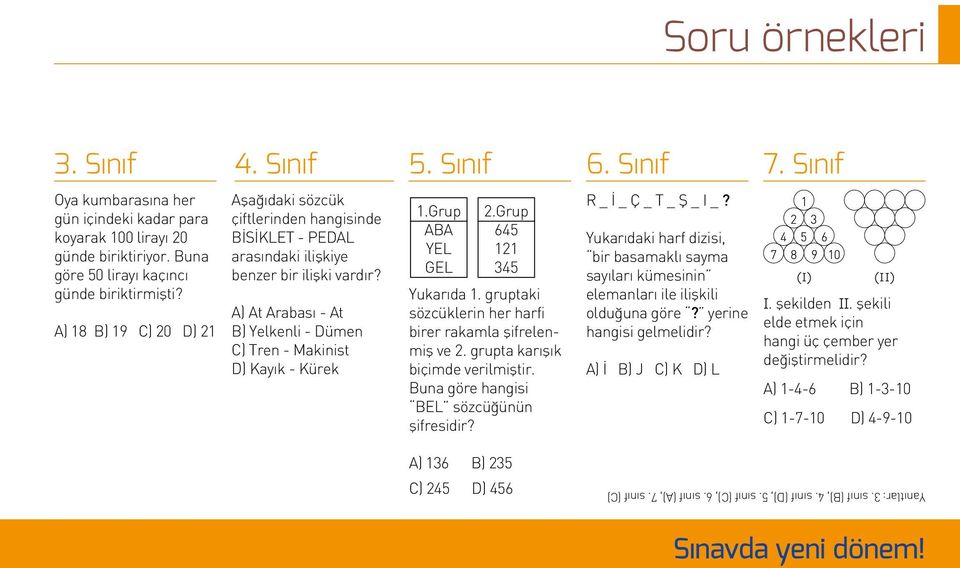 A) At Arabası - At B) Yelkenli - Dümen C) Tren - Makinist D) Kayık - Kürek 1.Grup ABA YEL GEL 2.Grup 645 121 345 Yukarıda 1. gruptaki sözcüklerin her harfi birer rakamla şifrelenmiş ve 2.