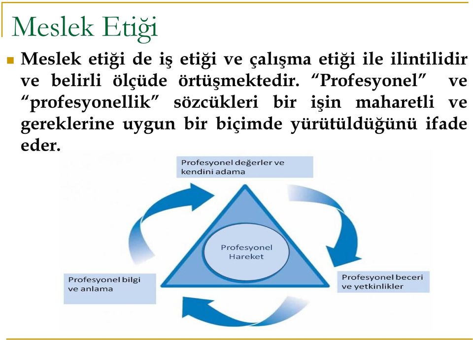 Profesyonel ve profesyonellik sözcükleri bir işin