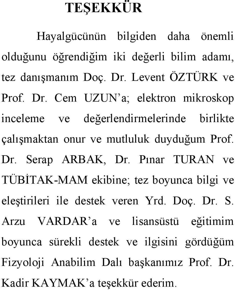 Serap ARBAK, Dr. Pınar TURAN ve TÜBİTAK-MAM ekibine; tez boyunca bilgi ve eleştirileri ile destek veren Yrd. Doç. Dr. S.