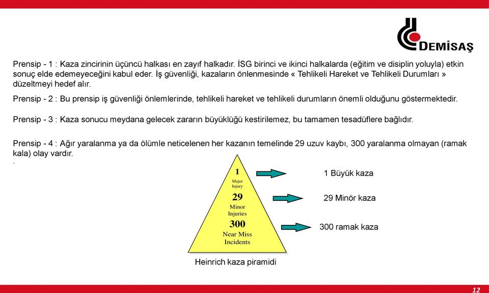 Prensip - 2 : Bu prensip iş güvenliği önlemlerinde, tehlikeli hareket ve tehlikeli durumların önemli olduğunu göstermektedir.