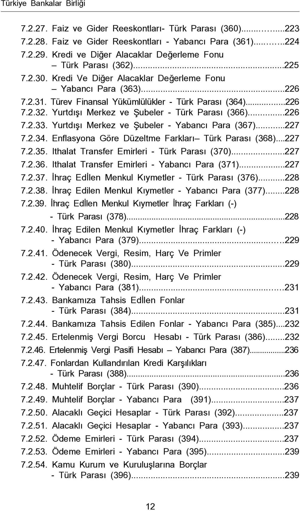 Yurtdışı Merkez ve Şubeler - Türk Parası (366)...226 7.2.33. Yurtdışı Merkez ve Şubeler - Yabancı Para (367)...227 7.2.34. Enflasyona Göre Düzeltme Farkları Türk Parası (368)...227 7.2.35.