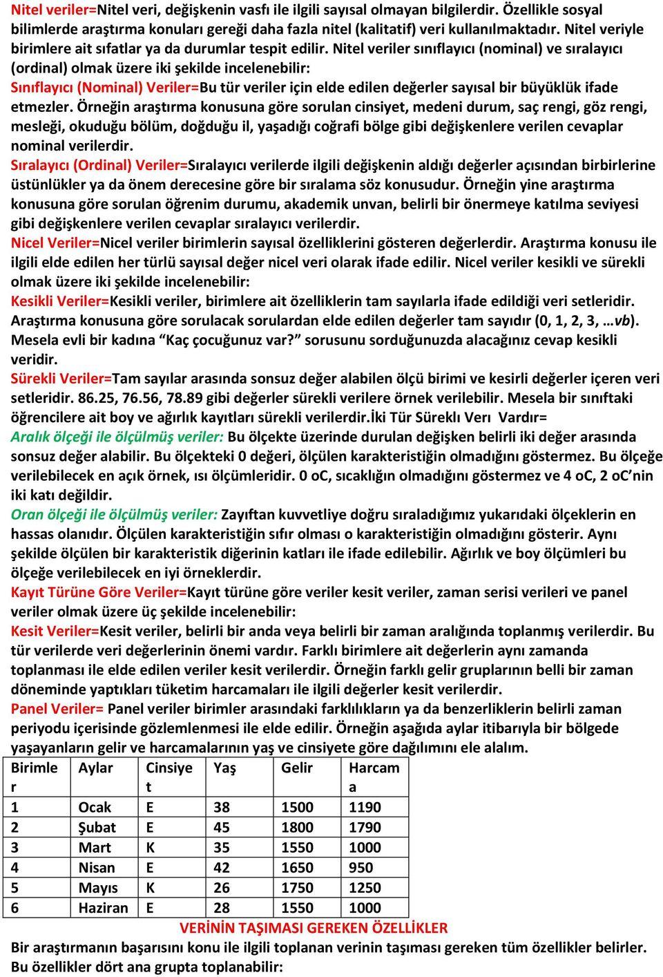 Nitel veriler sınıflayıcı (nominal) ve sıralayıcı (ordinal) olmak üzere iki şekilde incelenebilir: Sınıflayıcı (Nominal) Veriler=Bu tür veriler için elde edilen değerler sayısal bir büyüklük ifade