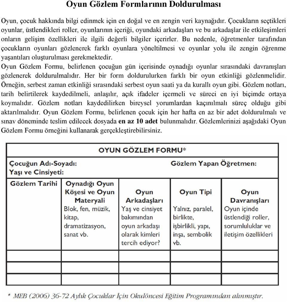 Bu nedenle, öğretmenler tarafından çocukların oyunları gözlenerek farklı oyunlara yöneltilmesi ve oyunlar yolu ile zengin öğrenme yaşantıları oluşturulması gerekmektedir.