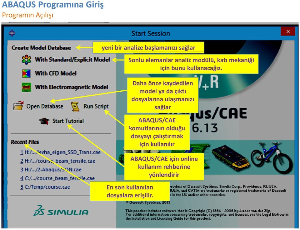 Daha önce kaydedilen model ya da çıktı dosyalarına ulaşmanızı sağlar ABAQUS/CAE komutlarının