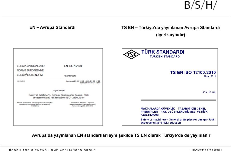 TS EN olarak Türkiye de de yayınlanır B O S C H A N D S I E M E N