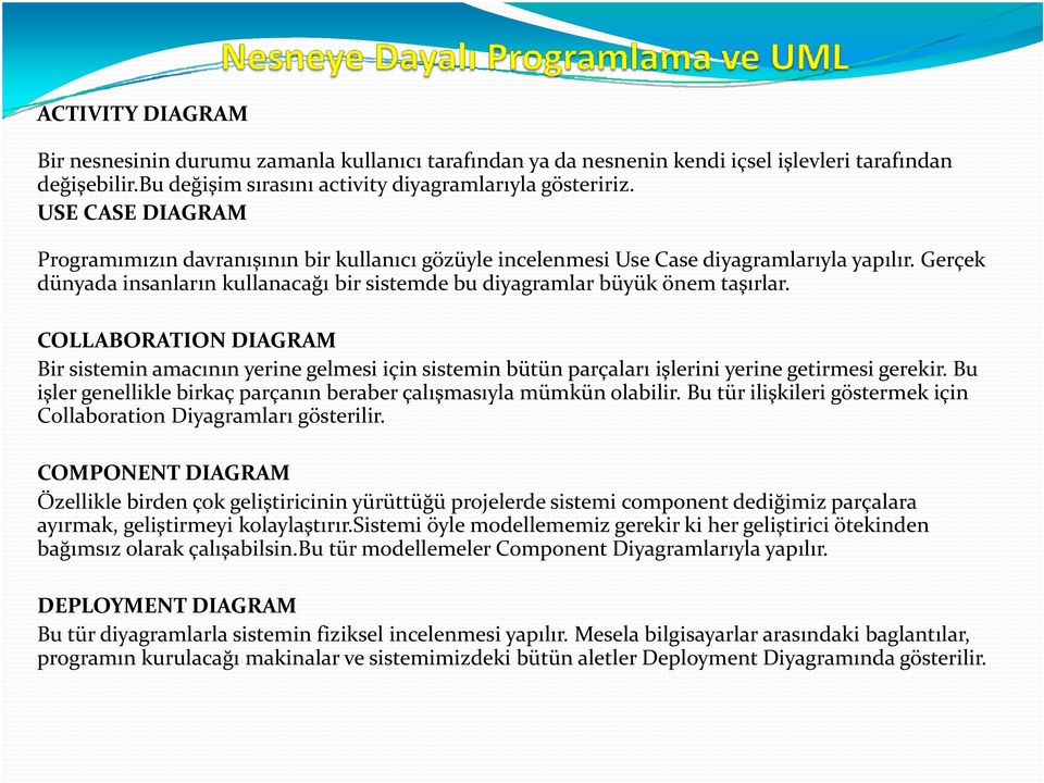 COLLABORATION DIAGRAM Bir sistemin amacının yerine gelmesi için sistemin bütün parçaları işlerini yerine getirmesi gerekir. Bu işler genellikle birkaç parçanın beraber çalışmasıyla mümkün olabilir.