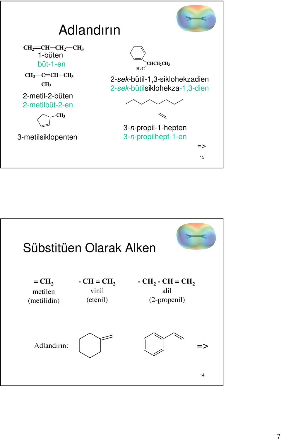 2-sek-bütilsiklohekza-1,3-dien C 3 3-metilsiklopenten 3-n-propil-1-hepten