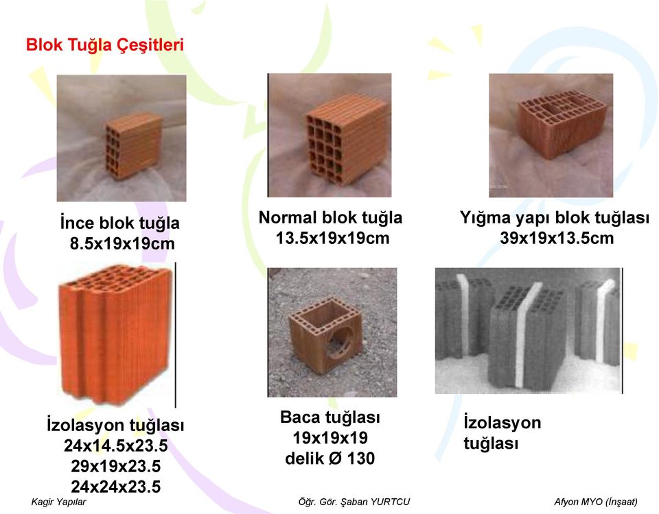 5x19x19cm Yığma yapı blok tuğlası 39x19x13.