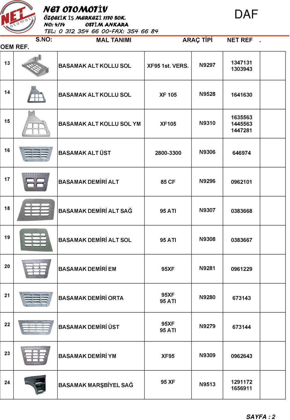 0383668 19 BASAMAK DEMİRİ ALT SOL 95 ATI N9308 0383667 20 BASAMAK DEMİRİ EM 95XF N9281 0961229 21 BASAMAK DEMİRİ ORTA 95XF 95 ATI N9280 673143 22