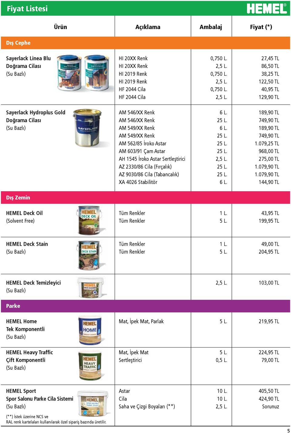 749,90 TL AM 549/XX Renk 6 L. 189,90 TL AM 549/XX Renk 25 L. 749,90 TL AM 562/85 İroko Astar 25 L. 1.079,25 TL AM 603/91 Çam Astar 25 L. 968,00 TL AH 1545 İroko Astar Sertleştirici 2,5 L.