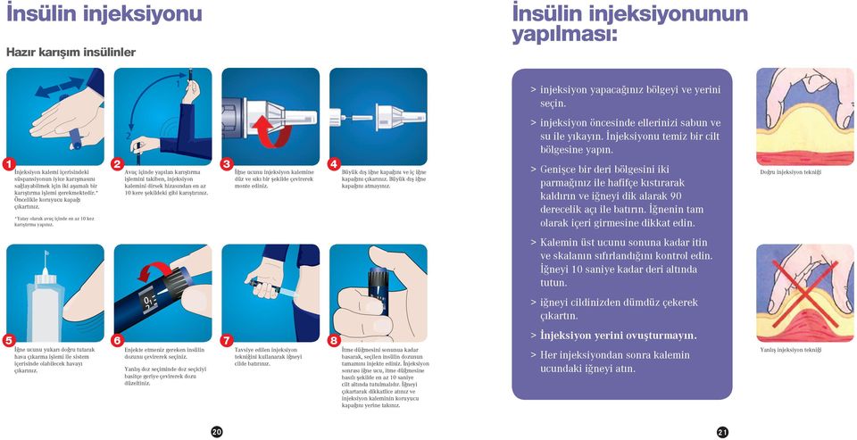 *Yatay olarak avuç içinde en az 10 kez karıştırma yapınız. 2 Avuç içinde yapılan karıştırma işlemini takiben, injeksiyon kalemini dirsek hizasından en az 10 kere şekildeki gibi karıştırınız.