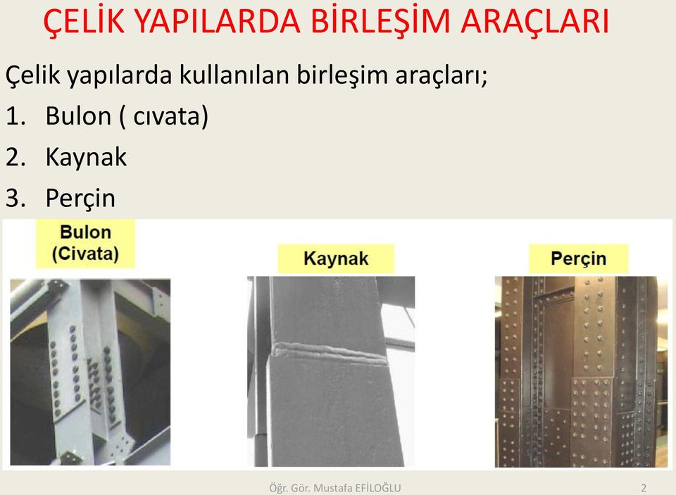 araçları; 1. Bulon ( cıvata) 2.