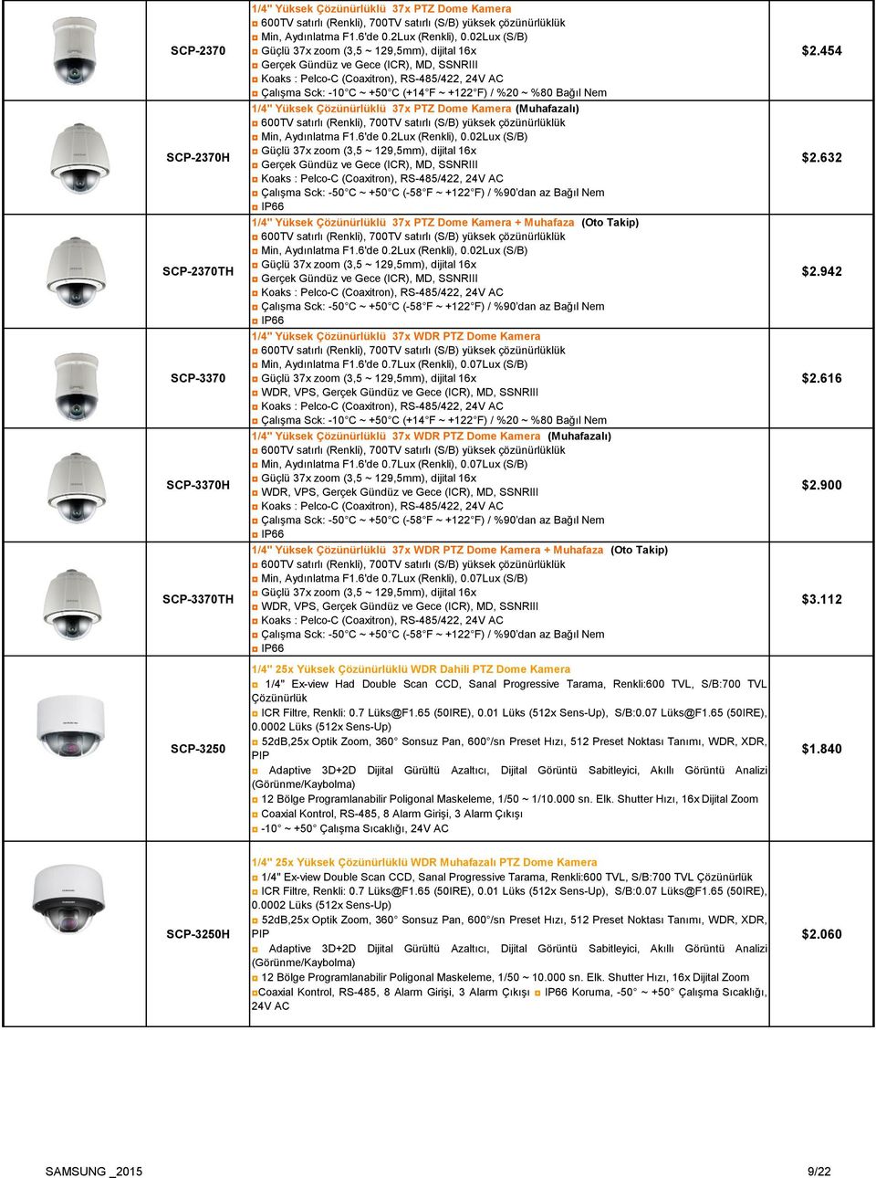 02Lux (S/B) Güçlü 37x zoom (3,5 ~ 129,5mm), dijital 16x Gerçek Gündüz ve Gece (ICR), MD, SSNRIII Koaks : Pelco-C (Coaxitron), RS-485/422, 24V AC Çalışma Sck: -10 C ~ +50 C (+14 F ~ +122 F) / %20 ~