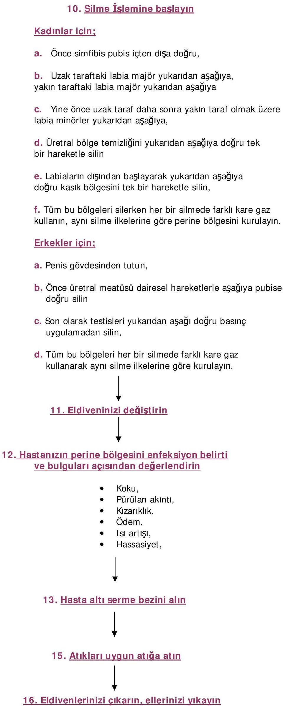 Labiaların dışından başlayarak yukarıdan aşağıya doğru kasık bölgesini tek bir hareketle silin, f.