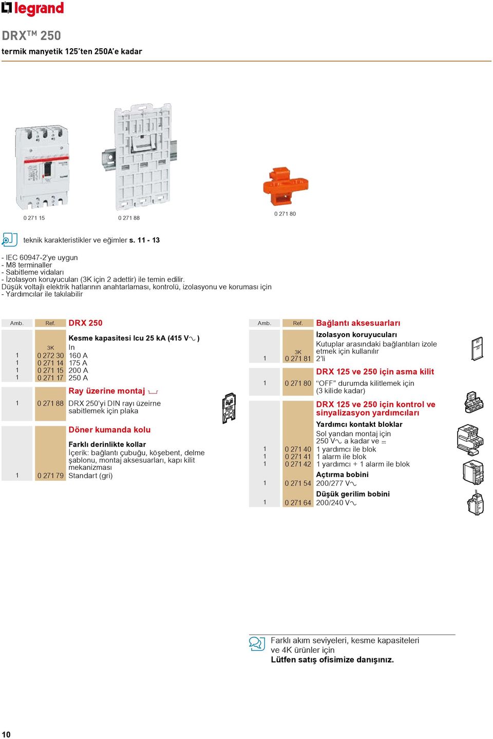 Düşük voltajlı elektrik hatlarının anahtarlaması, kontrolü, izolasyonu ve koruması için - Yardımcılar ile takılabilir Amb. Ref.