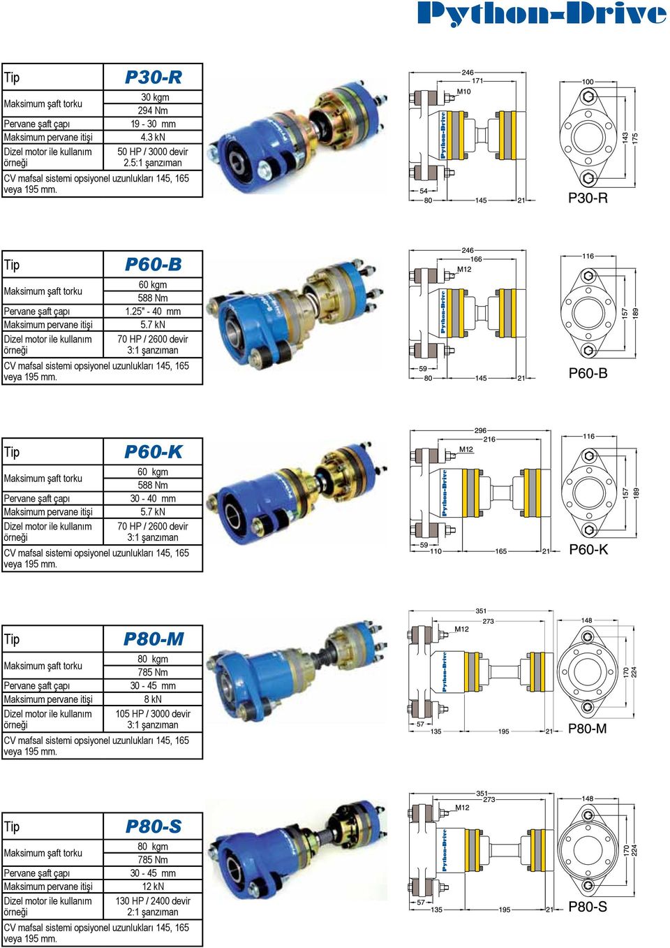 7 kn 70 HP / 2600 devir P60-K 60 kgm 588 Nm 30-40 mm 5.