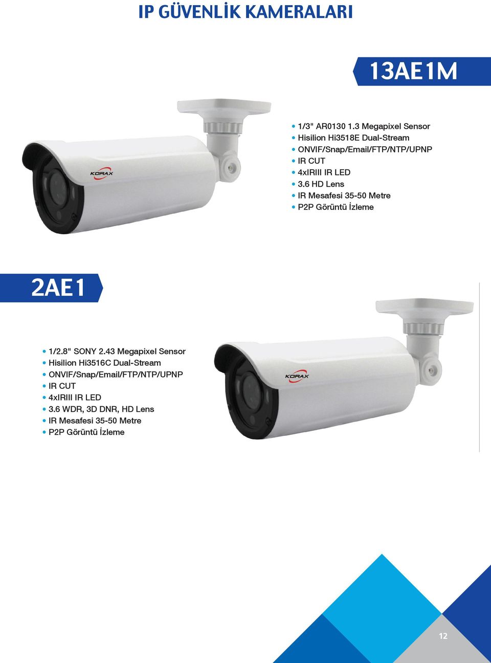 LED 3.6 HD Lens IR Mesafesi 35-50 Metre P2P Görüntü İzleme 2AE1 1/2.8" SONY 2.
