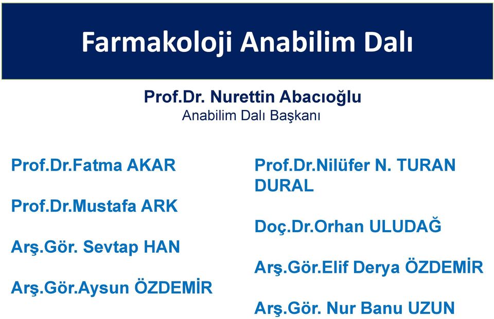Dr.Mustafa ARK Arş.Gör. Sevtap HAN Arş.Gör.Aysun ÖZDEMİR Prof.Dr.Nilüfer N.