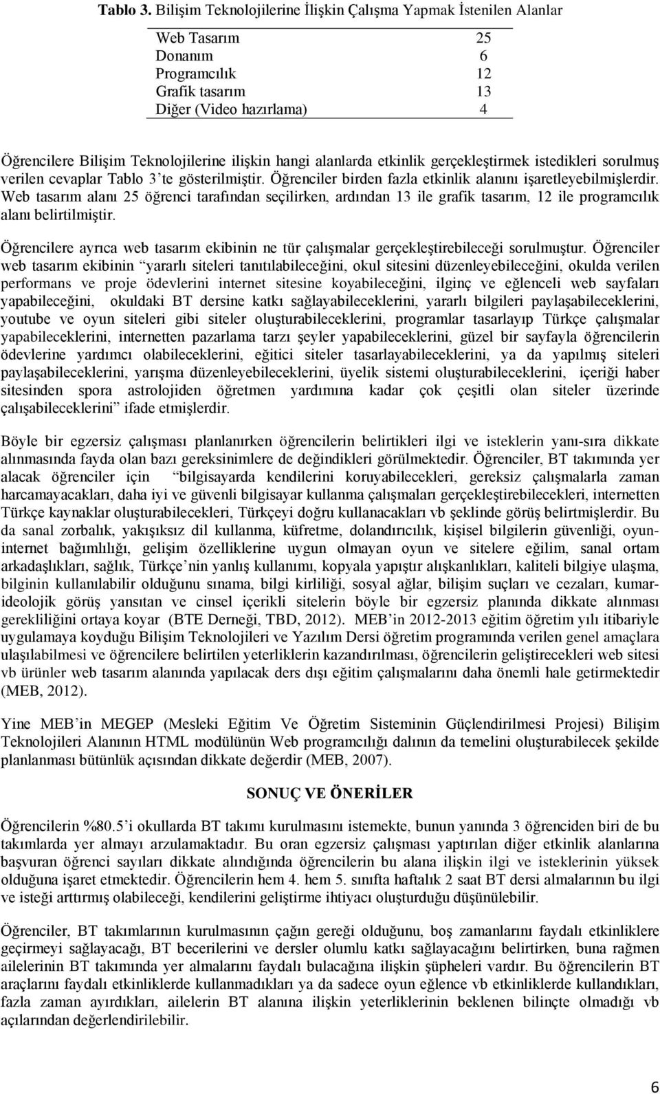 alanlarda etkinlik gerçekleştirmek istedikleri sorulmuş verilen cevaplar Tablo 3 te gösterilmiştir. Öğrenciler birden fazla etkinlik alanını işaretleyebilmişlerdir.