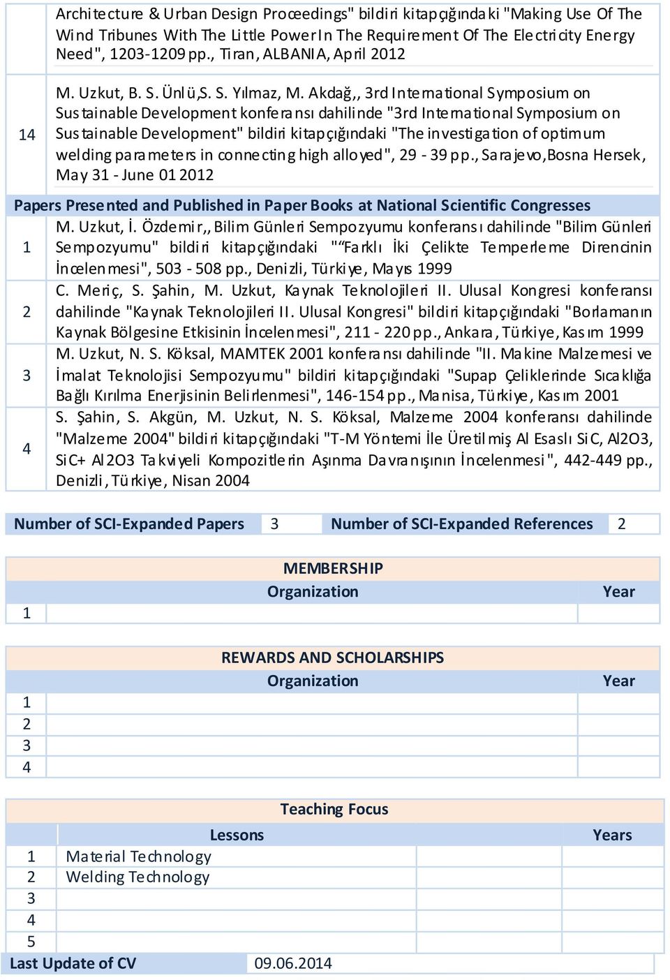 Akdağ,, rd International Symposium on Sus tainable Development konferansı dahilinde "rd International Symposium on Sus tainable Development" bildiri kitapçığındaki "The investigation of optimum