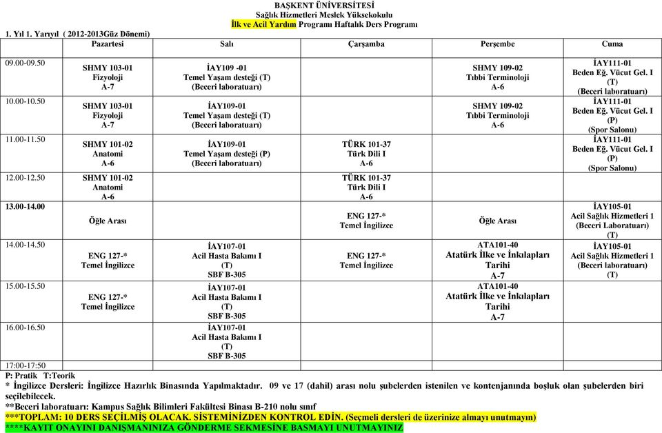 I SBF B-305 TÜRK 101-37 TÜRK 101-37 SHMY 109-02 SHMY 109-02 Öğle Arası ATA101-40 İnkılapları Tarihi ATA101-40 İnkılapları Tarihi İAY111-01 Beden Eğ. Vücut Gel. I İAY111-01 Beden Eğ. Vücut Gel. I (P) (Spor Salonu) İAY111-01 Beden Eğ.