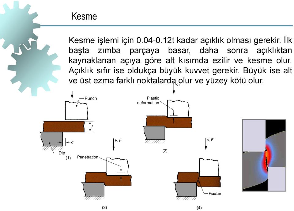 göre alt kısımda ezilir ve kesme olur.