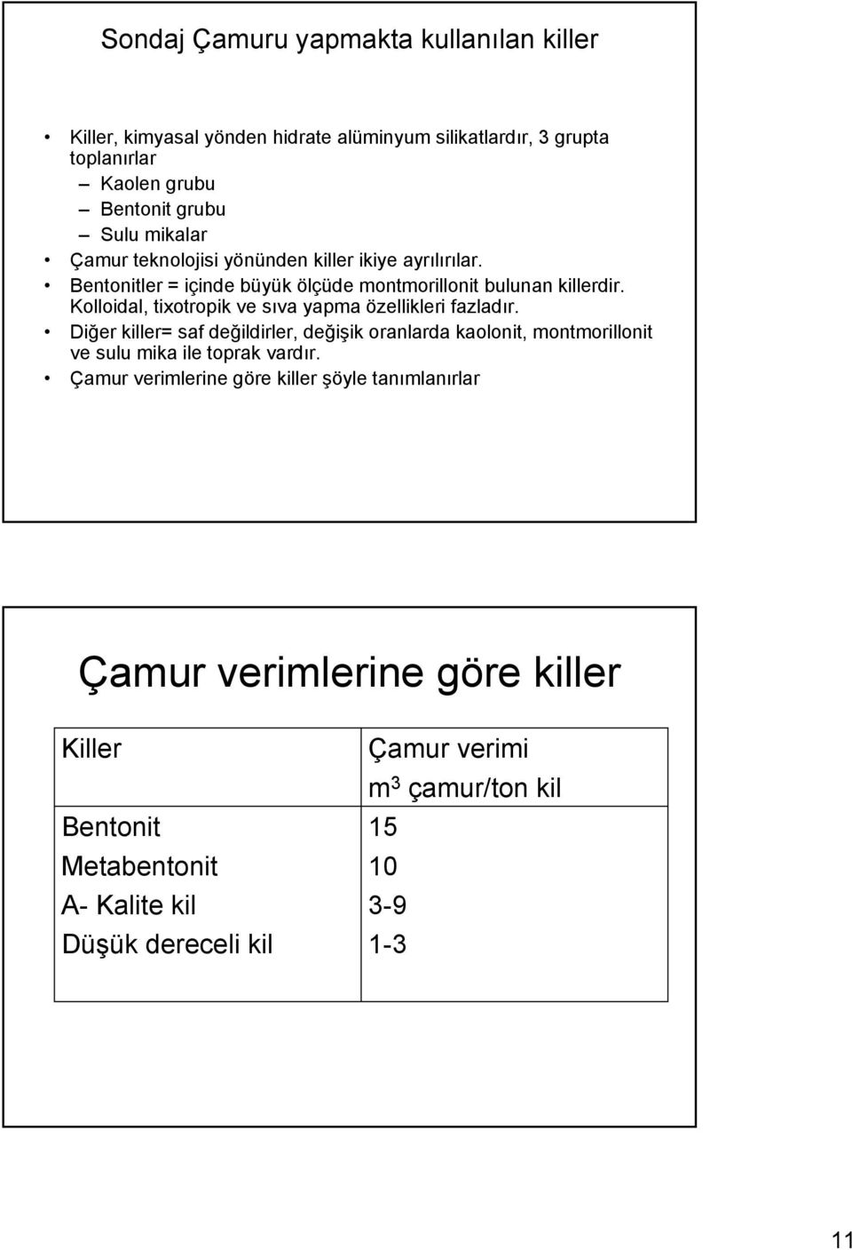 Kolloidal, tixotropik ve sıva yapma özellikleri fazladır.