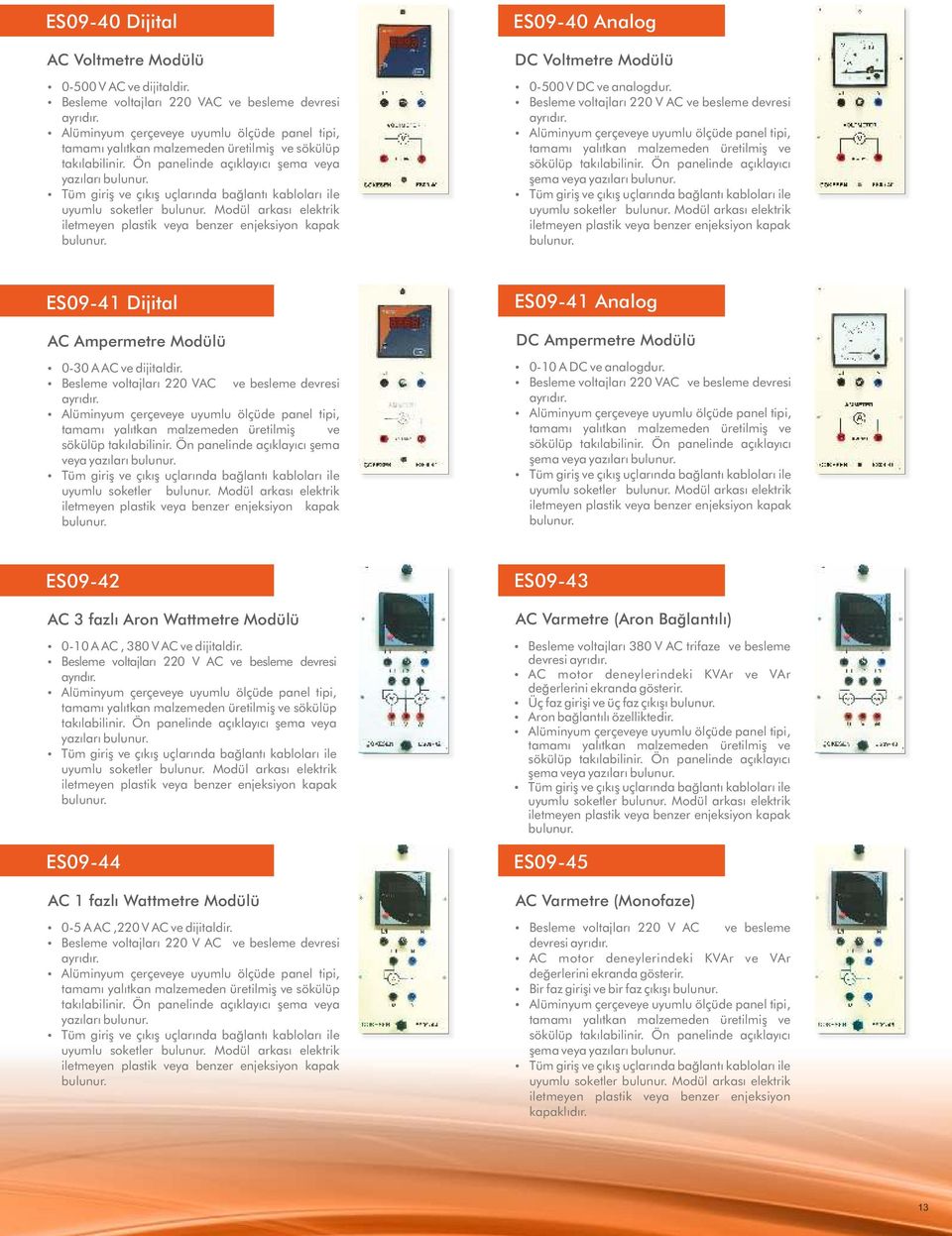şema veya yazıları uyumlu soketler Modül arkası elektrik ES09-41 Dijital AC Ampermetre Modülü Ÿ 0-30 A AC ve dijitaldir. Ÿ Besleme voltajları 220 VAC ve besleme devresi ayrıdır.