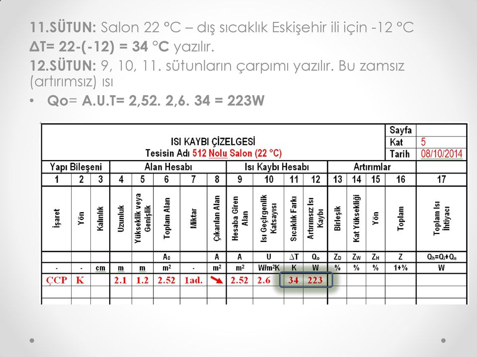 SÜTUN: 9, 10, 11. sütunların çarpımı yazılır.