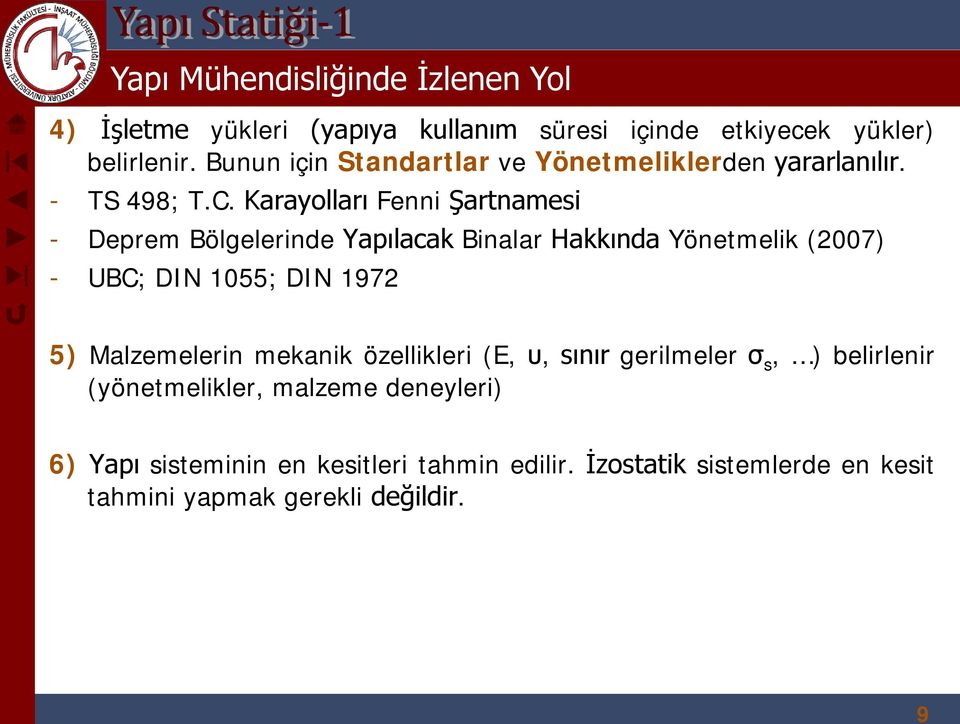 Karayolları Fenni Şartnamesi - Deprem Bölgelerinde Yapılacak Binalar Hakkında Yönetmelik (2007) - UBC; DIN 1055; DIN 1972 5)