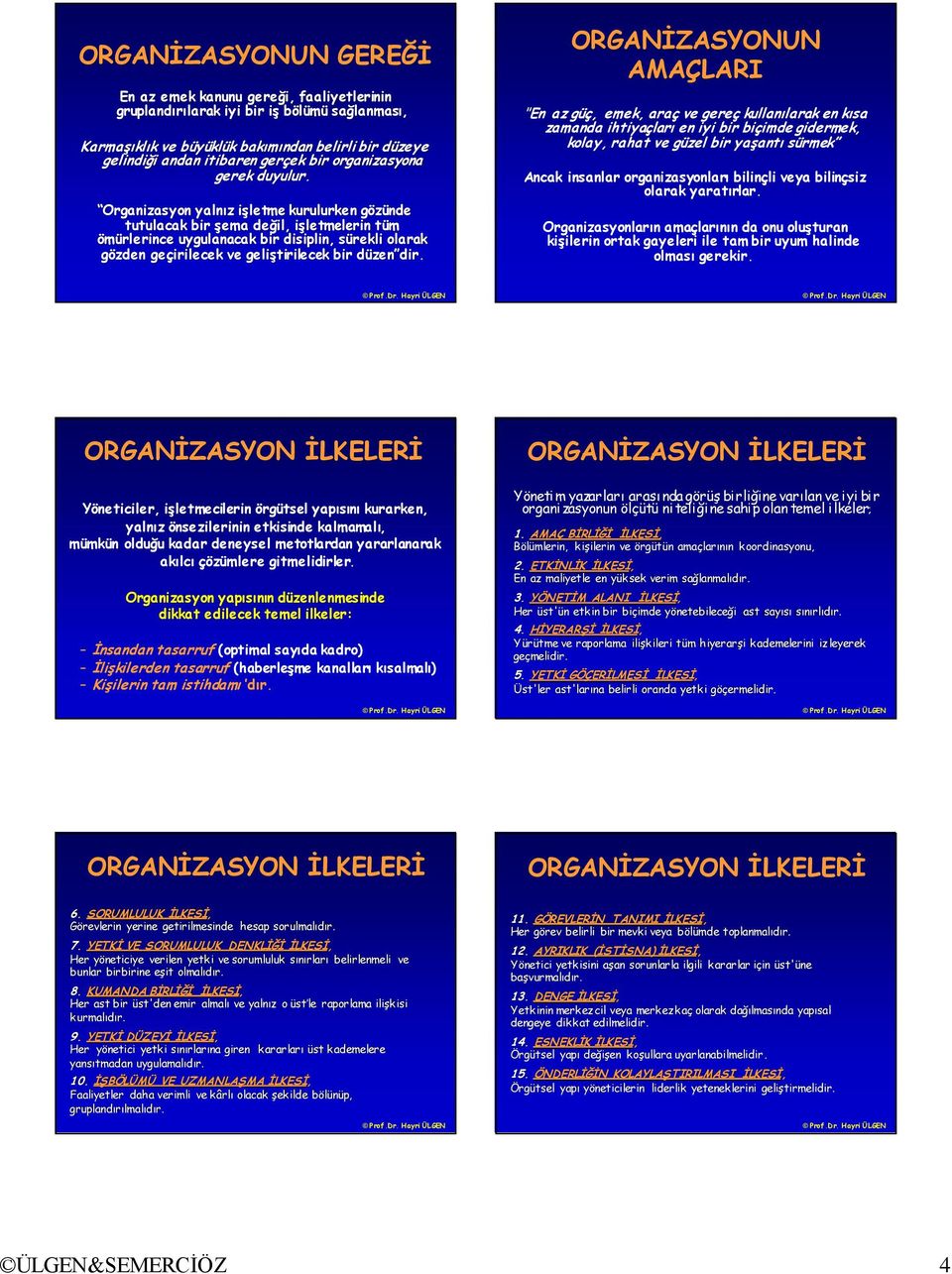 Organizasyon yalnız işletme kurulurken gözünde tutulacak bir şema değil, işletmelerin tüm ömürlerince uygulanacak bir disiplin, sürekli olarak gözden geçirilecek ve geliştirilecek bir düzen dir.