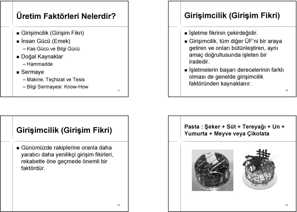 Sermayesi: Know-How 17 İşletme fikrinin çekirdeğidir. idir. Girişimcilik, imcilik, tüm t m diğer ÜF ni bir araya getiren ve onları bütünleştiren, aynı amaç doğrultusunda işleten i bir iradedir.