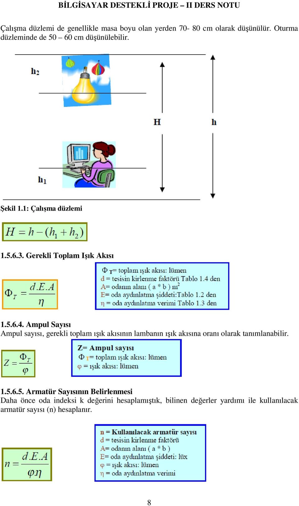 Ampul Sayısı Ampul sayısı, gerekli toplam ışık akısının lambanın ışık akısına oranı olarak tanımlanabilir. 1.5.