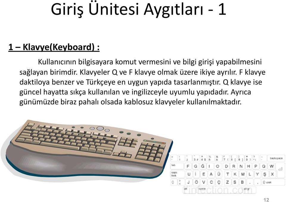 F klavye daktiloya benzer ve Türkçeye en uygun yapıda tasarlanmıştır.
