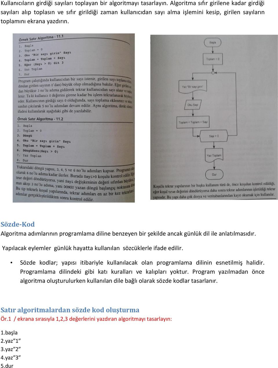 Sözde-Kod Algoritma adımlarının programlama diline benzeyen bir şekilde ancak günlük dil ile anlatılmasıdır. Yapılacak eylemler günlük hayatta kullanılan sözcüklerle ifade edilir.