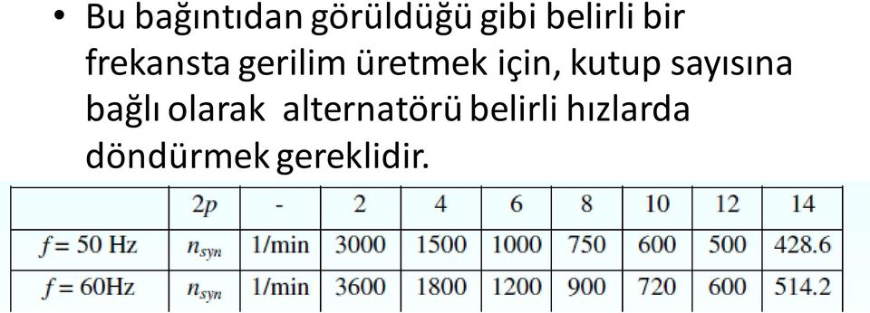 kutup sayısına bağlı olarak