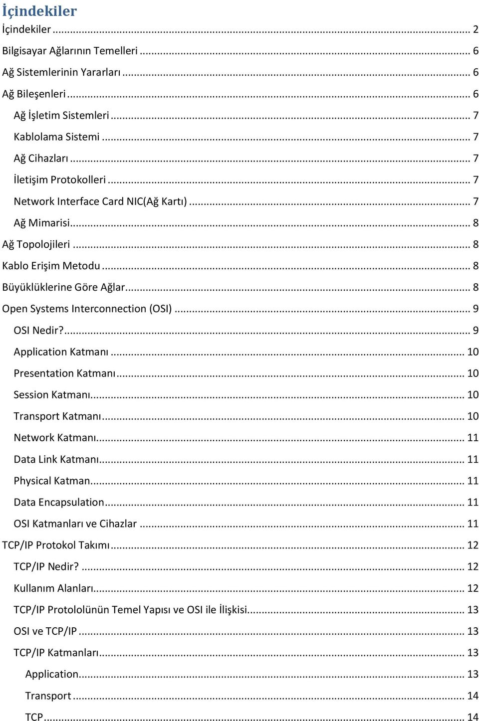 .. 8 Open Systems Interconnection (OSI)... 9 OSI Nedir?... 9 Application Katmanı... 10 Presentation Katmanı... 10 Session Katmanı... 10 Transport Katmanı... 10 Network Katmanı... 11 Data Link Katmanı.