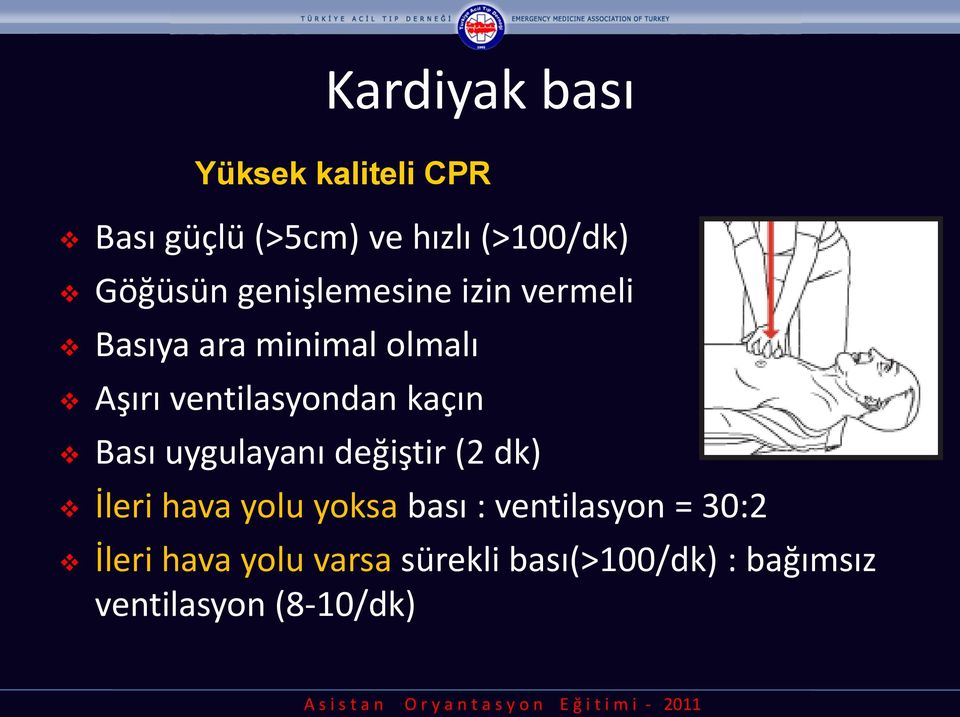 kaçın Bası uygulayanı değiştir (2 dk) İleri hava yolu yoksa bası : ventilasyon