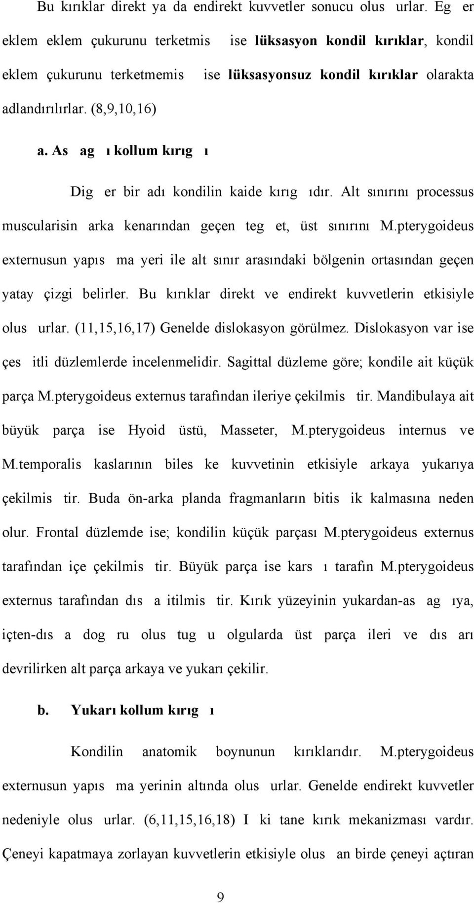 Asagı kollum kırıgı Diger bir adı kondilin kaide kırıgıdır. Alt sınırını processus muscularisin arka kenarından geçen teget, üst sınırını M.