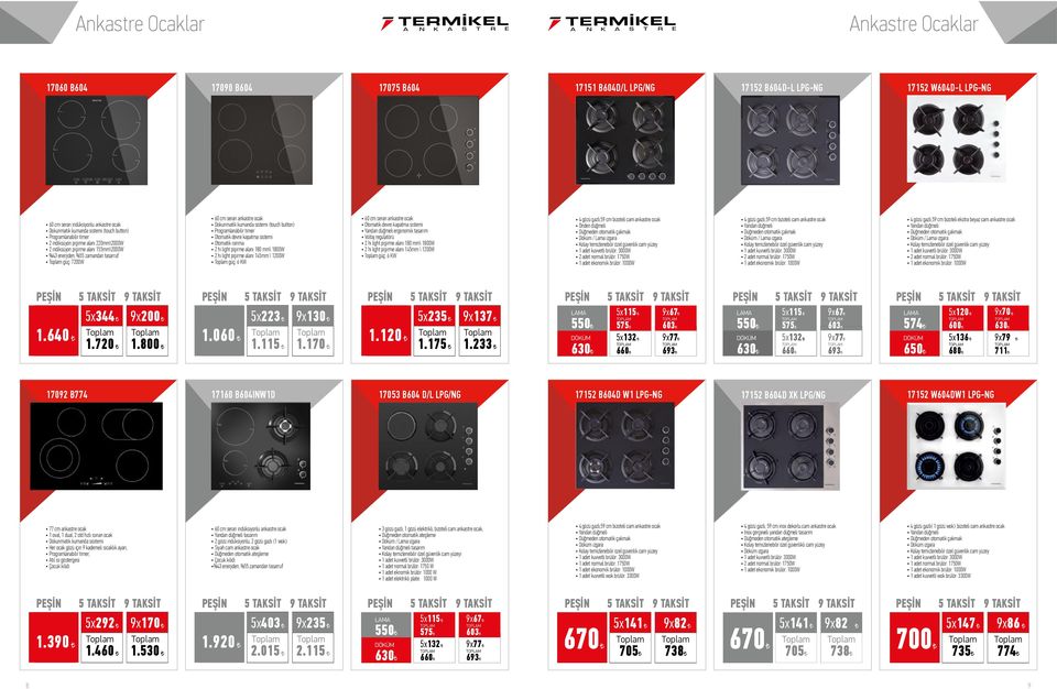 Dokunmatik kumanda sistemi (touch button) Programlanabilir timer Otomatik devre kapatma sistemi Otomatik ısınma 2 hi light pişirme alanı 180 mm\ 1800W 2 hi light pişirme alanı 145mm \ 1200W güç: 6 KW