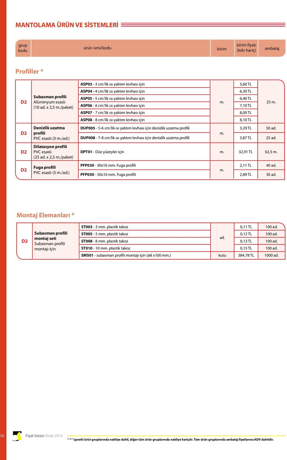 ASP06 6 cm. lik ısı yalıtım levhası için 7,10 TL 25 m. ASP07 7 cm. lik ısı yalıtım levhası için 8,00 TL ASP08 8 cm. lik ısı yalıtım levhası için 8,10 TL DUP005 56 cm.