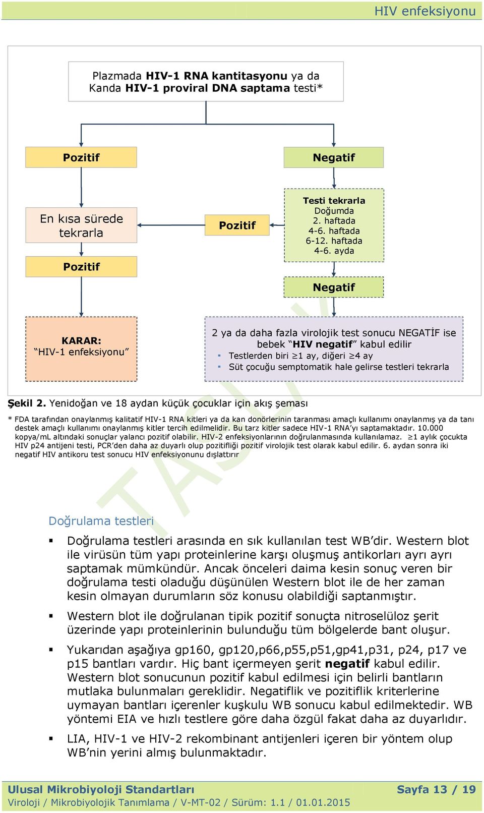 ayda Negatif KARAR: HIV-1 enfeksiyonu 2 ya da daha fazla virolojik test sonucu NEGATİF ise bebek HIV negatif kabul edilir Testlerden biri 1 ay, diğeri 4 ay Süt çocuğu semptomatik hale gelirse