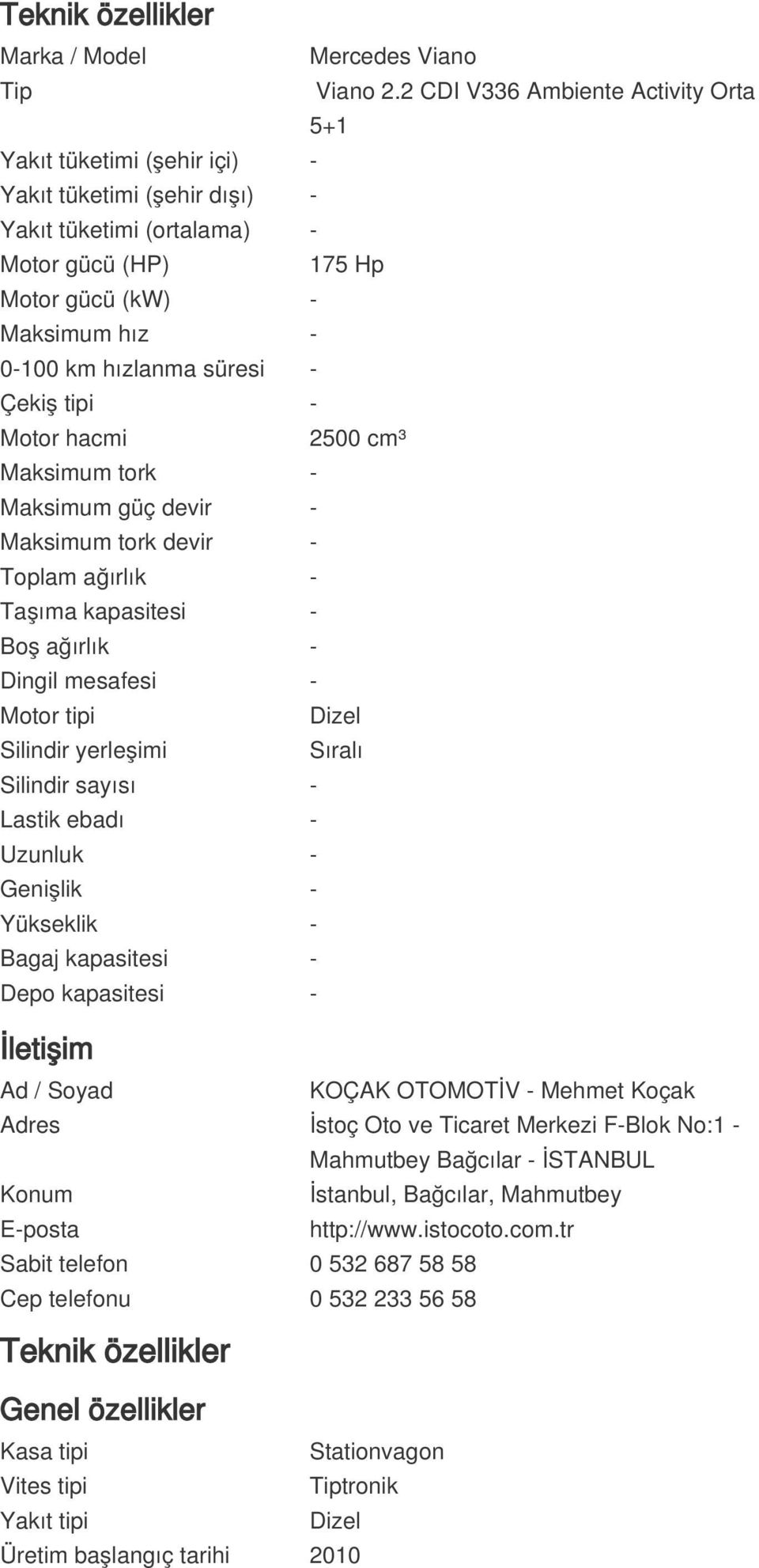 süresi - Çekiş tipi - Motor hacmi 2500 cm³ Maksimum tork - Maksimum güç devir - Maksimum tork devir - Toplam ağırlık - Taşıma kapasitesi - Boş ağırlık - Dingil mesafesi - Motor tipi Dizel Silindir