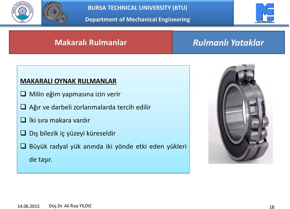 edilir İki sıra makara vardır Dış bilezik iç yüzeyi