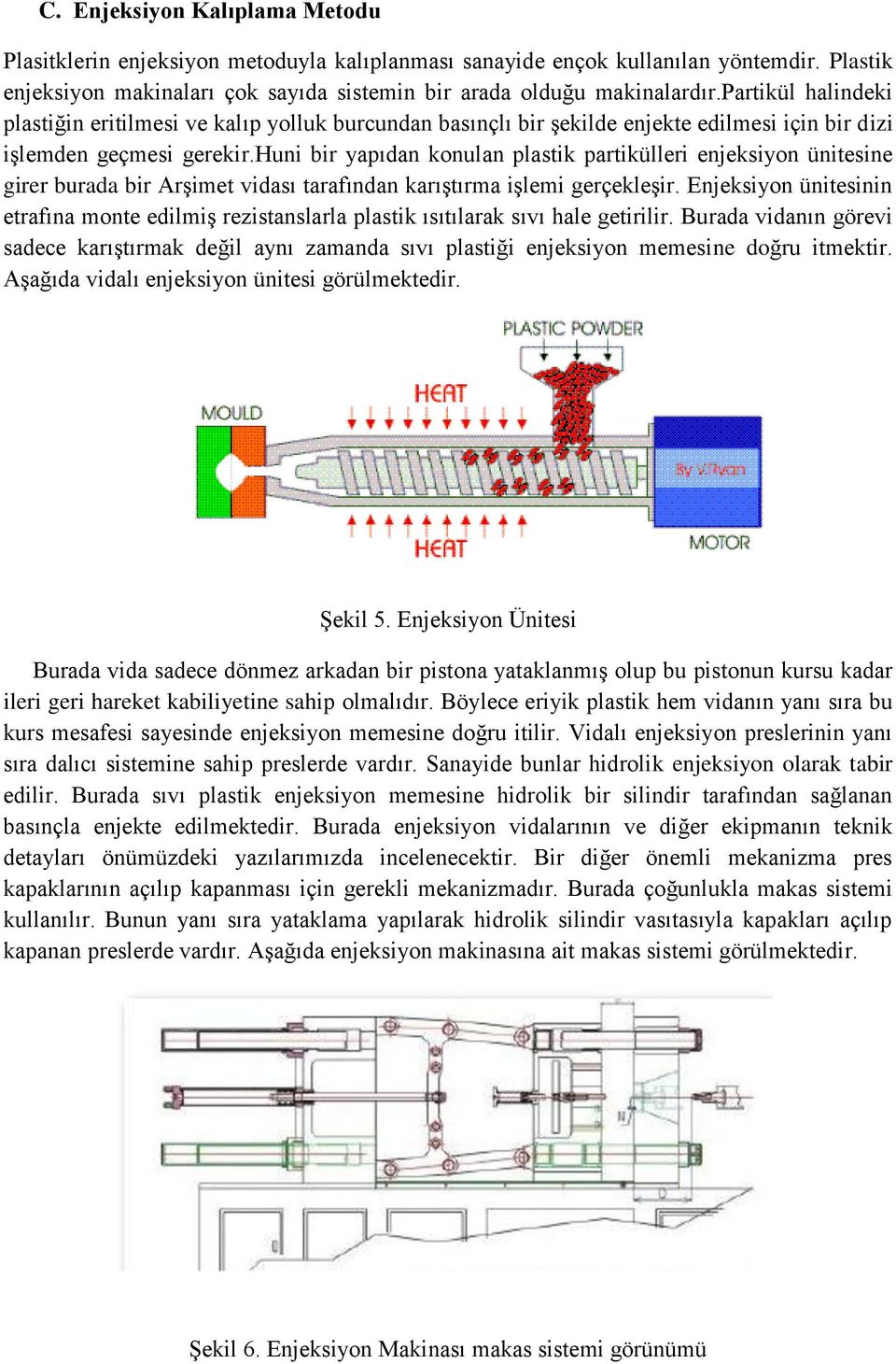 huni bir yapıdan konulan plastik partikülleri enjeksiyon ünitesine girer burada bir Arşimet vidası tarafından karıştırma işlemi gerçekleşir.