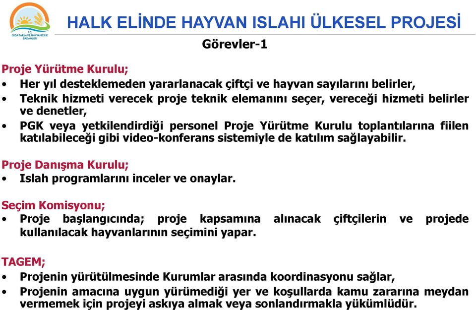 Proje Danışma Kurulu; Islah programlarını inceler ve onaylar.