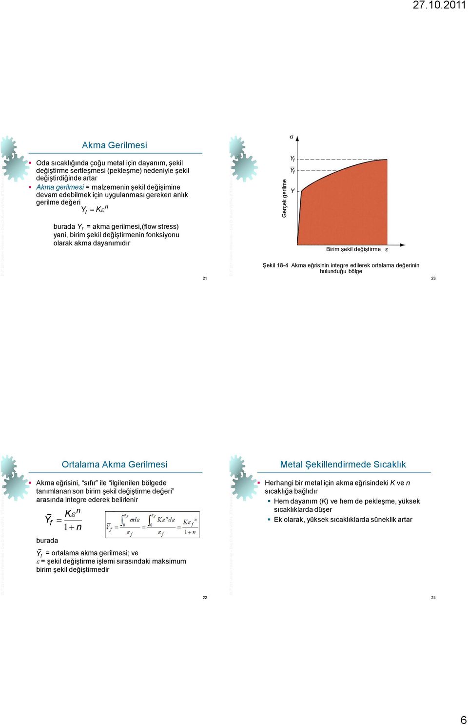 değiştirme 21 Şekil 18-4 Akma eğrisinin integre edilerek ortalama değerinin bulunduğu bölge 23 Ortalama Akma Gerilmesi Akma eğrisini, sıfır ile ilgilenilen bölgede tanımlanan son birim şekil