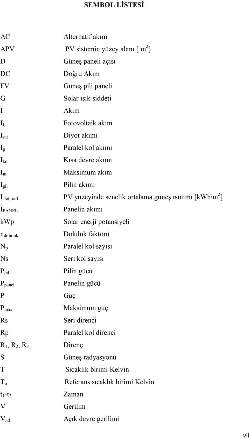 doluluk N p Ns P pil P panel P P max Rs Rp R 1, R 2, R 3 S T T o t 1 -t 2 V V ad Panelin akımı Solar enerji potansiyeli Doluluk faktörü Paralel kol sayısı Seri kol sayısı Pilin